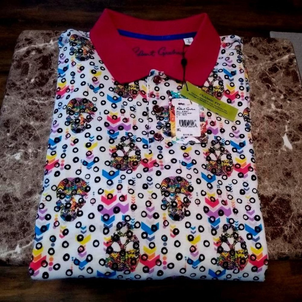ROBERT GRAHAM SKULL DESIGN POLO SHIRT